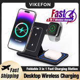 3-in-1 Foldable Wireless Fast Charger Station for iPhone & Apple Watch