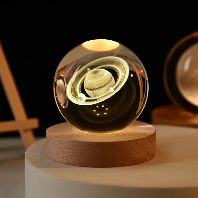 3D Glass Crystal Galaxy Night Light – Planetary LED Lamp