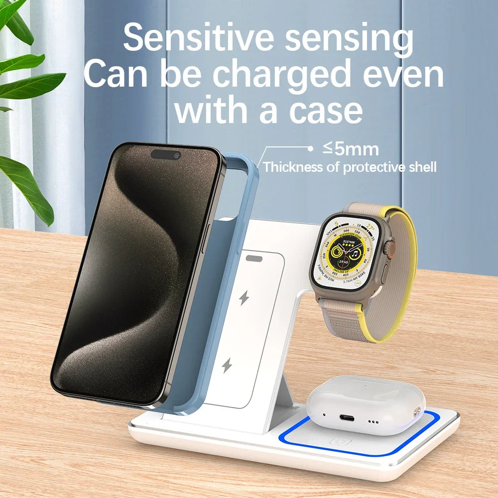 3-in-1 Foldable Wireless Fast Charger Station for iPhone & Apple Watch