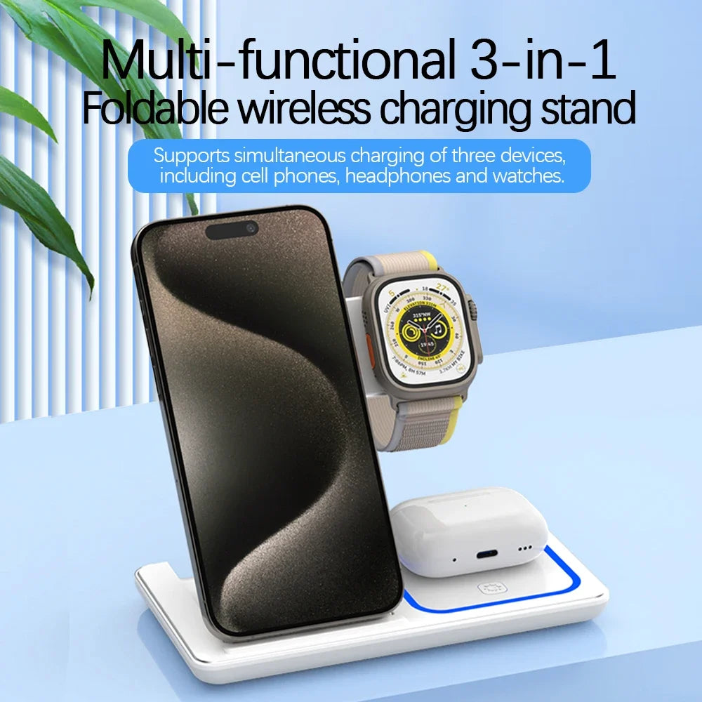 3-in-1 Foldable Wireless Fast Charger Station for iPhone & Apple Watch