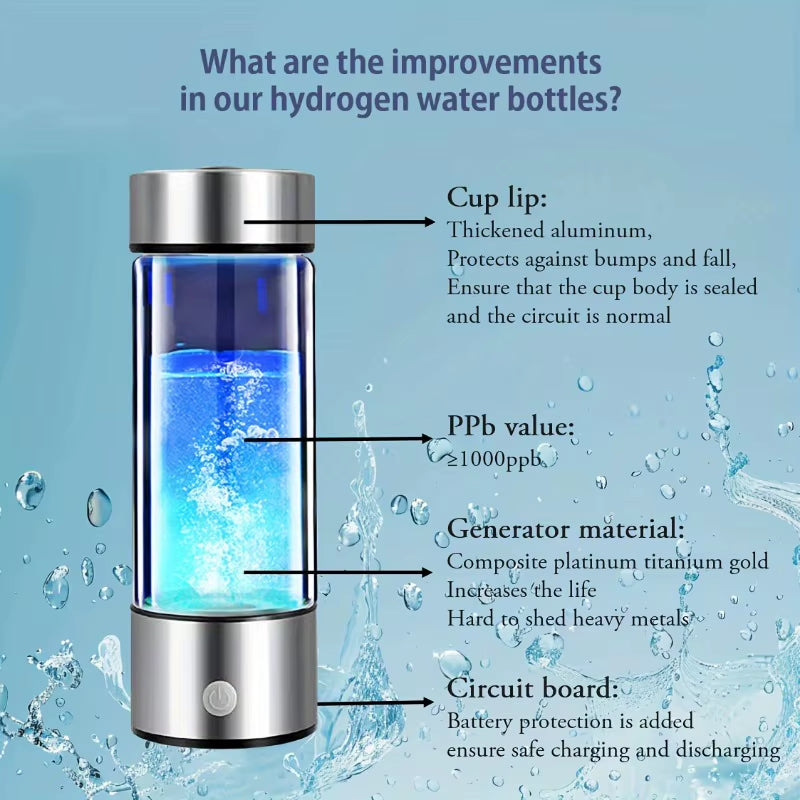 1800PPB Hydrogen Water Bottle,Hydrogen Water Generator,420Ml Portable Hydrogen Generator 3Min Quick Electrolysis Health Cup