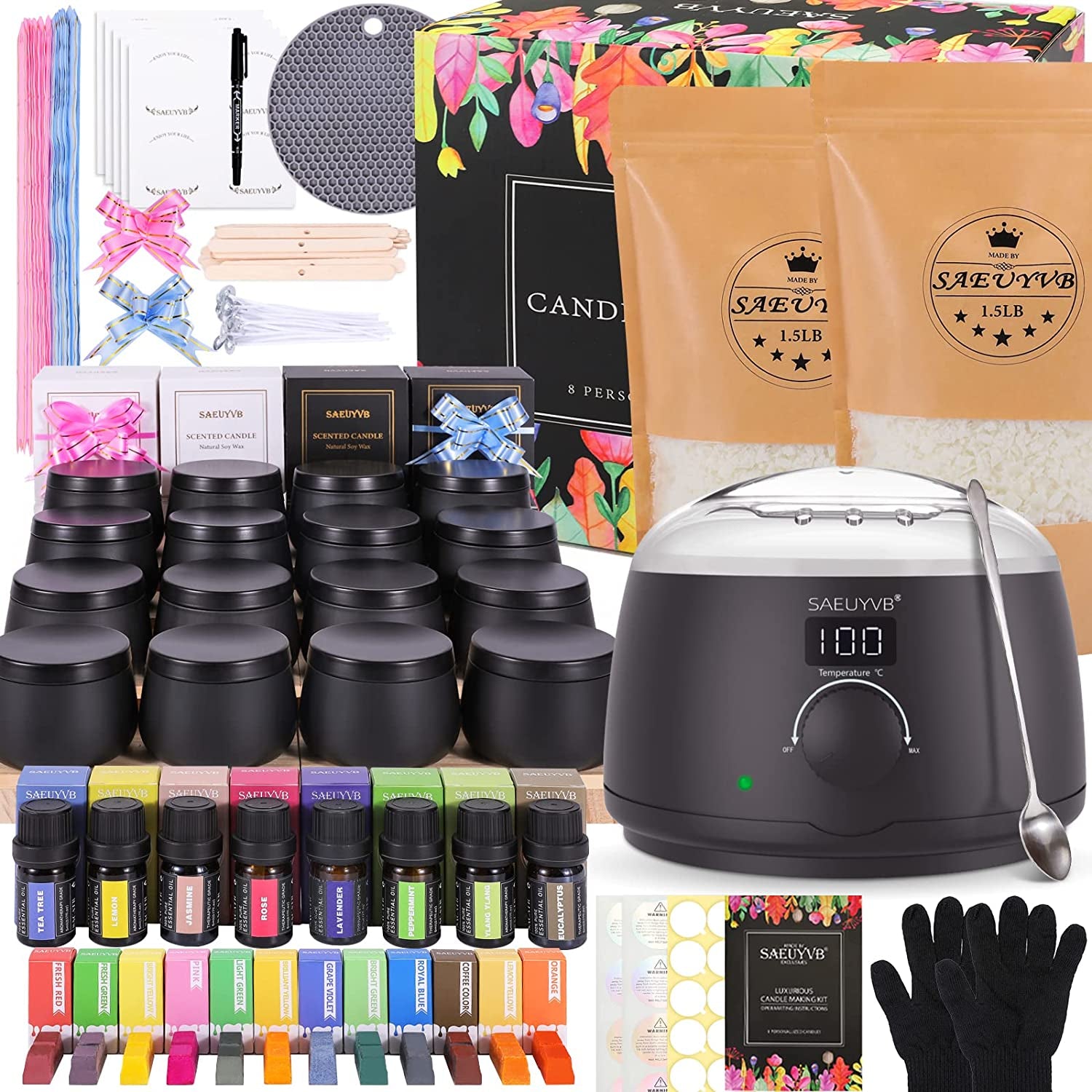 Candle Making Kit for Adults with Hot Plate, DIY Starter Soy Candle Making Suppl