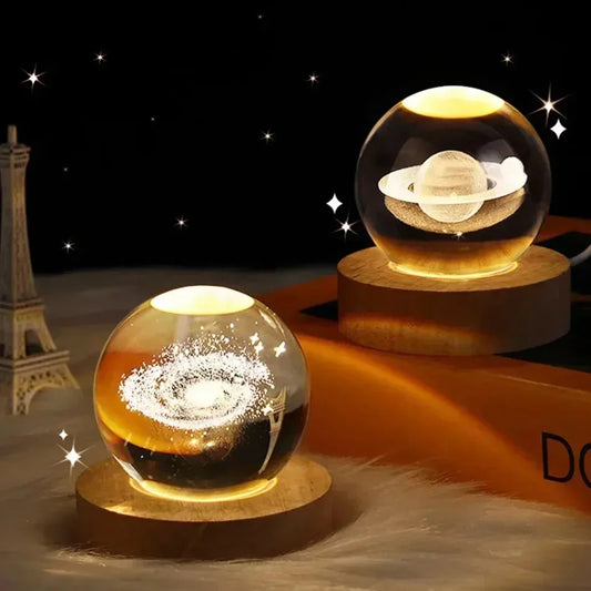 3D Glass Crystal Galaxy Night Light – Planetary LED Lamp