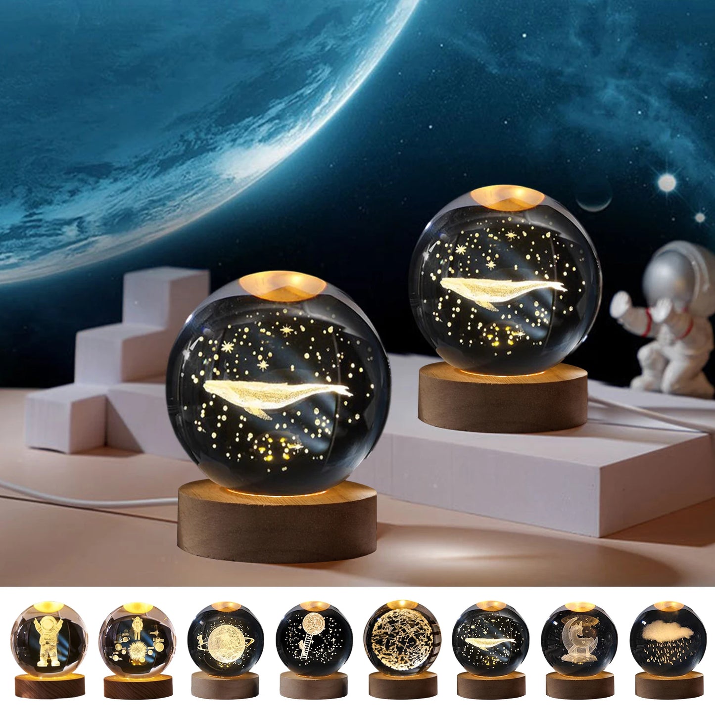 3D Planetary Crystal Night Light