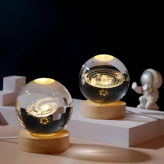 3D Glass Crystal Galaxy Night Light – Planetary LED Lamp