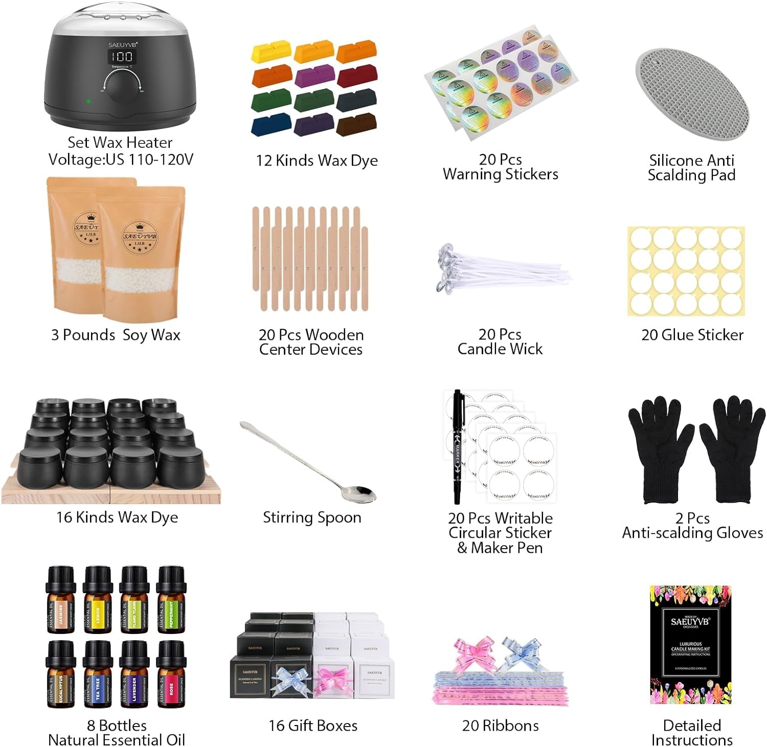 Candle Making Kit for Adults with Hot Plate, DIY Starter Soy Candle Making Suppl